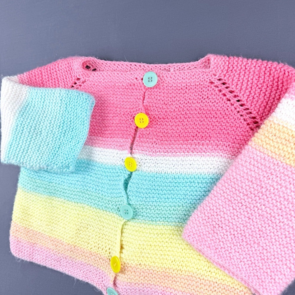 2T Unisex Baby Toddler Knit Cardigan Sweater Pastel Striped Button Front
